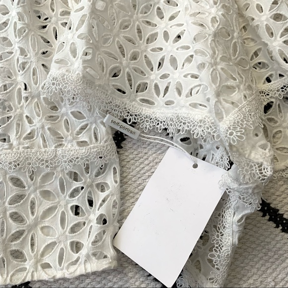 NWT Self portrait off shoulder eyelet asymmetrical top sz 8 - Picture 8 of 13